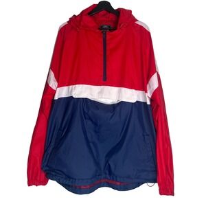 Bleecker and Mercer Mens XL Colorblock Anorak Windbreaker Jacket Red White‎ Blue